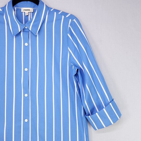 L’AGENCE Layla Tunic Blouse Back Vent Womens Small Oversized Button Front Stiped - Picture 10 of 15